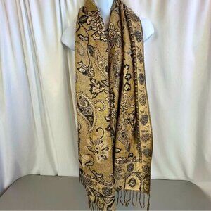 WOMENS SCARF BROWN AND GOLD METALLIC COLOR WITH FLORAL DESIGN SIZE TALL